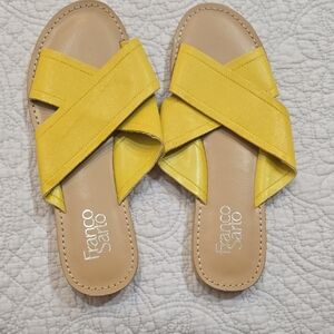 Franco Sarto Yellow Slide Sandals with Crossover Straps